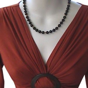 14k Yellow Gold Beads Black Onyx Necklace